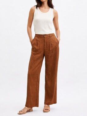 Banana Republic Satin Wide Leg Pants Copper Brown High Rise Trouser L